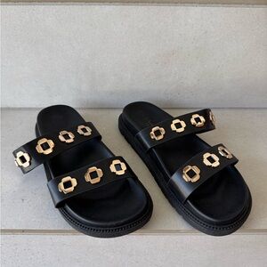 Black Sandals with Gold Accents